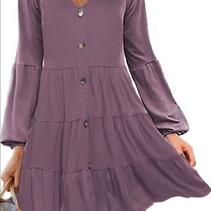 Halife Women's Button Front Dress Puff Sleeve Pleated Swing Tiered Dresses SZ-m